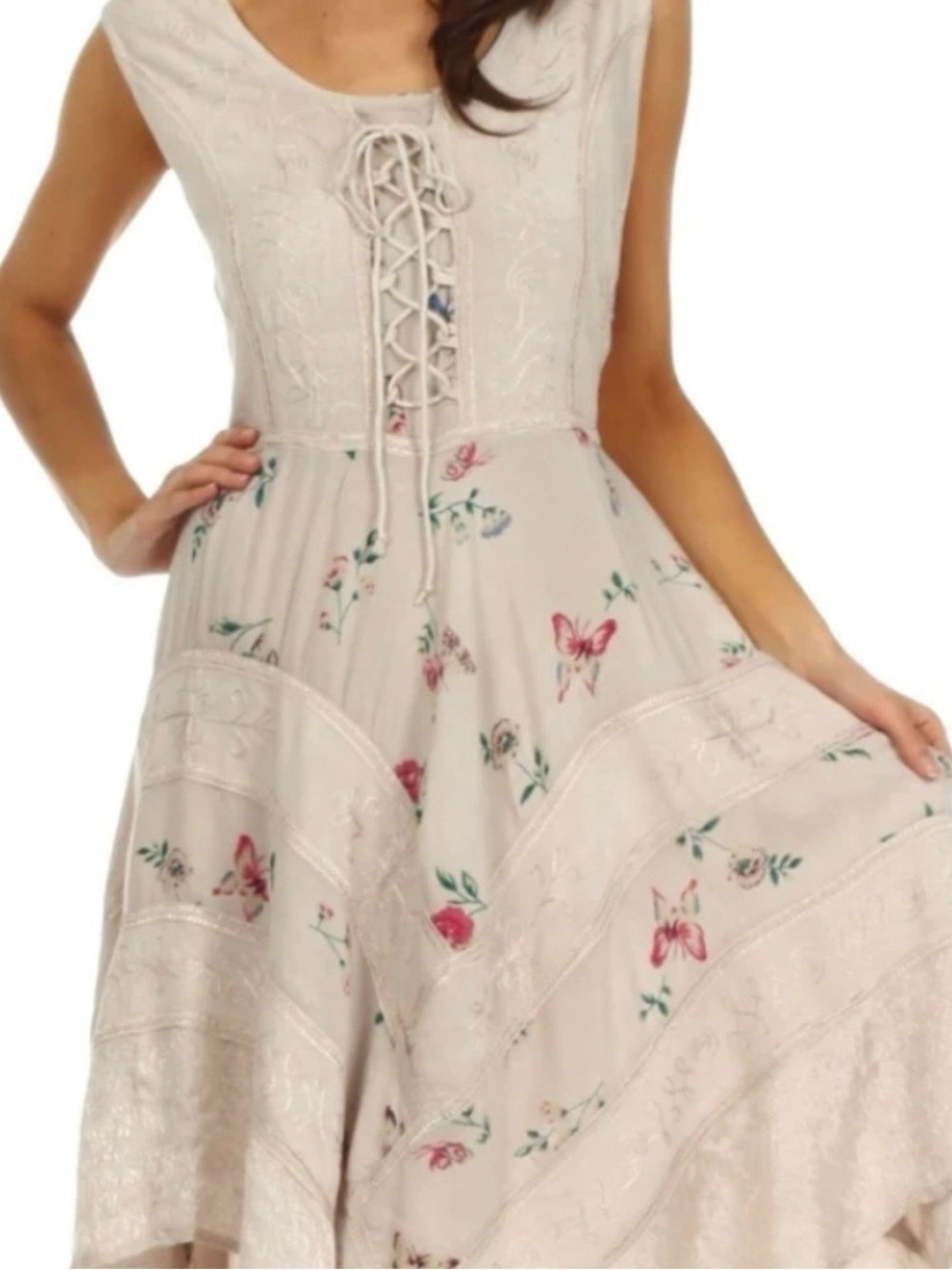 Ultimate festival dress, sleeveless with tiers and lace up bodice